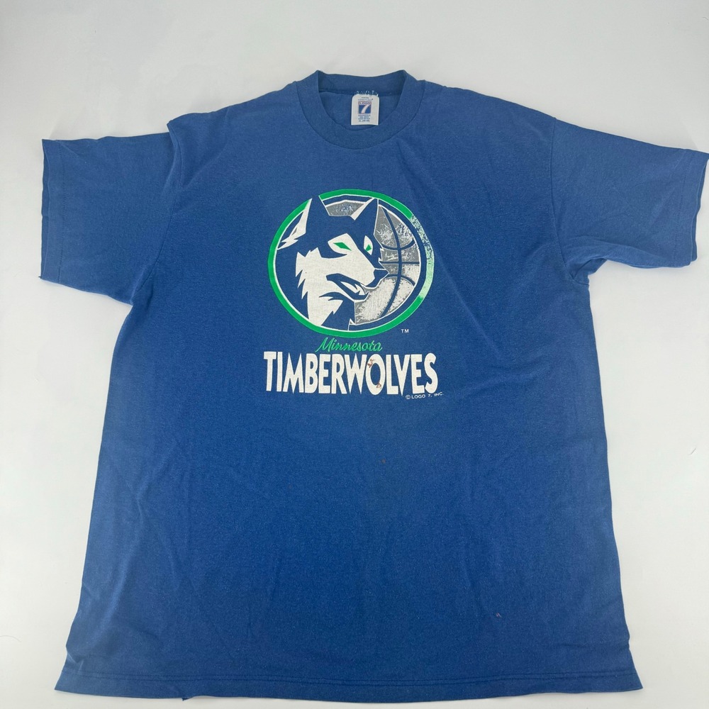 Vintage Logo 7 Minnesota Timberwolves T-Shirt Mens XL Blue 90s NBA Made in USA
